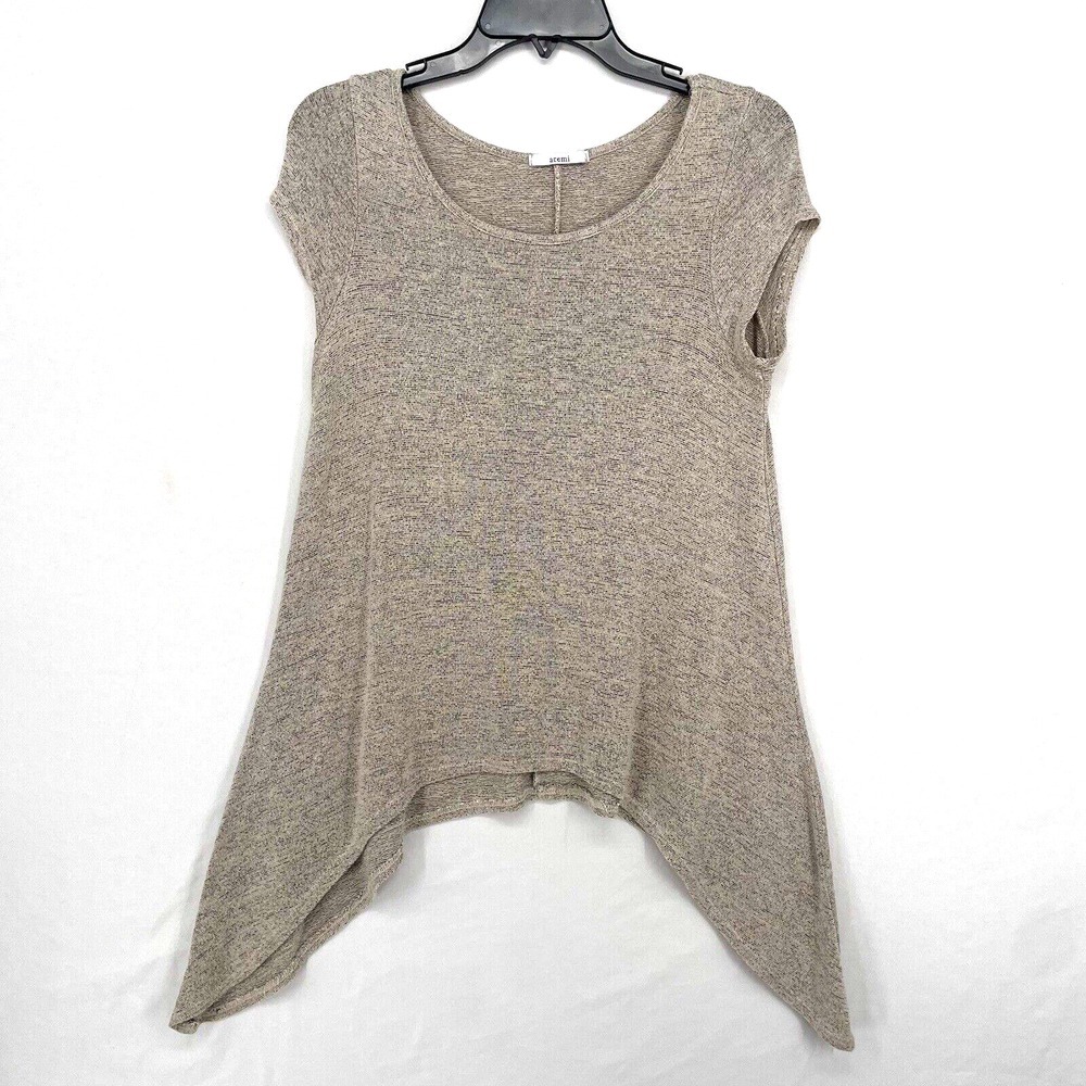 Acemi Women's Lagenlook Swing Top Cap Sleeve T-shirt Heathered Greige Size M